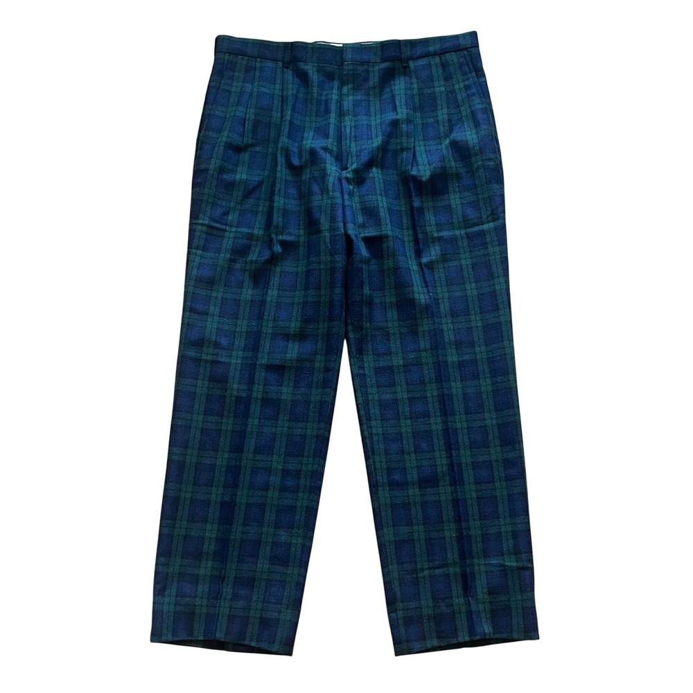 Oakton Limited Mens 38 Tall Black Watch Plaid Pleated Trousers Green Navy Blue